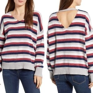 Woven Heart from Nordstom Striped  Double V Neck Soft Oversized Sweater Size XS